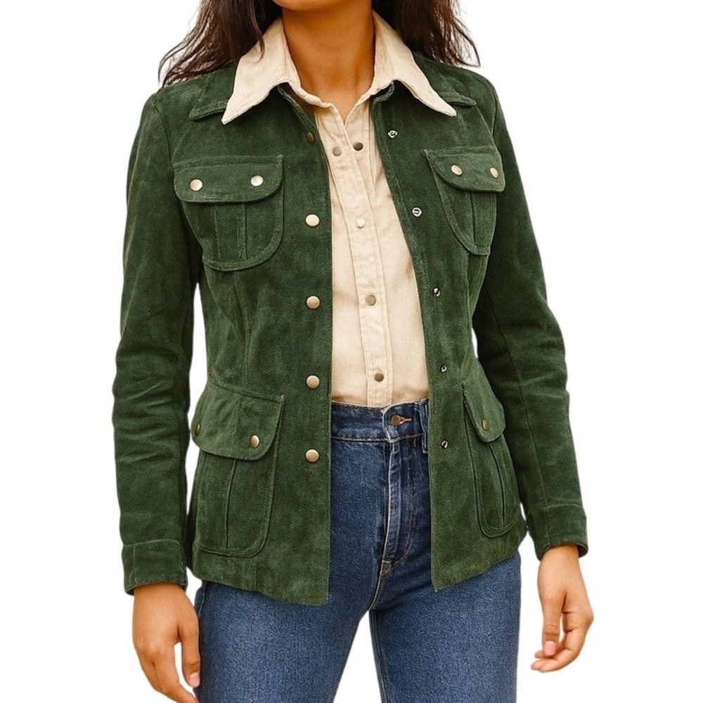 Lucky Brand Green Suede Leather Jacket Women's S Safari Utility Western Coat